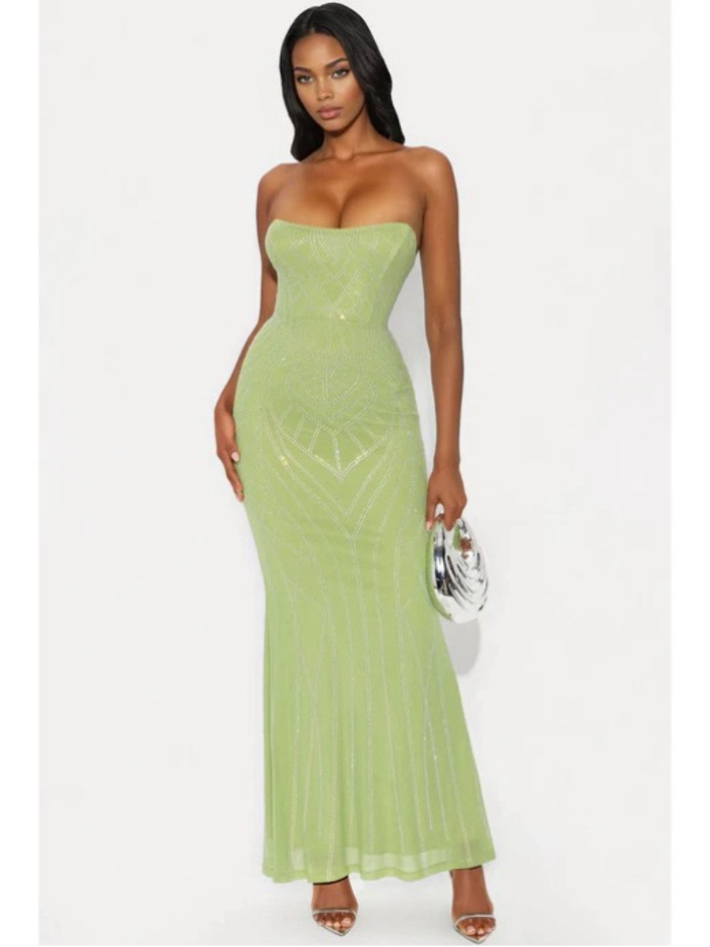 Stella Embellished Mesh Strapless Maxi Dress NWT